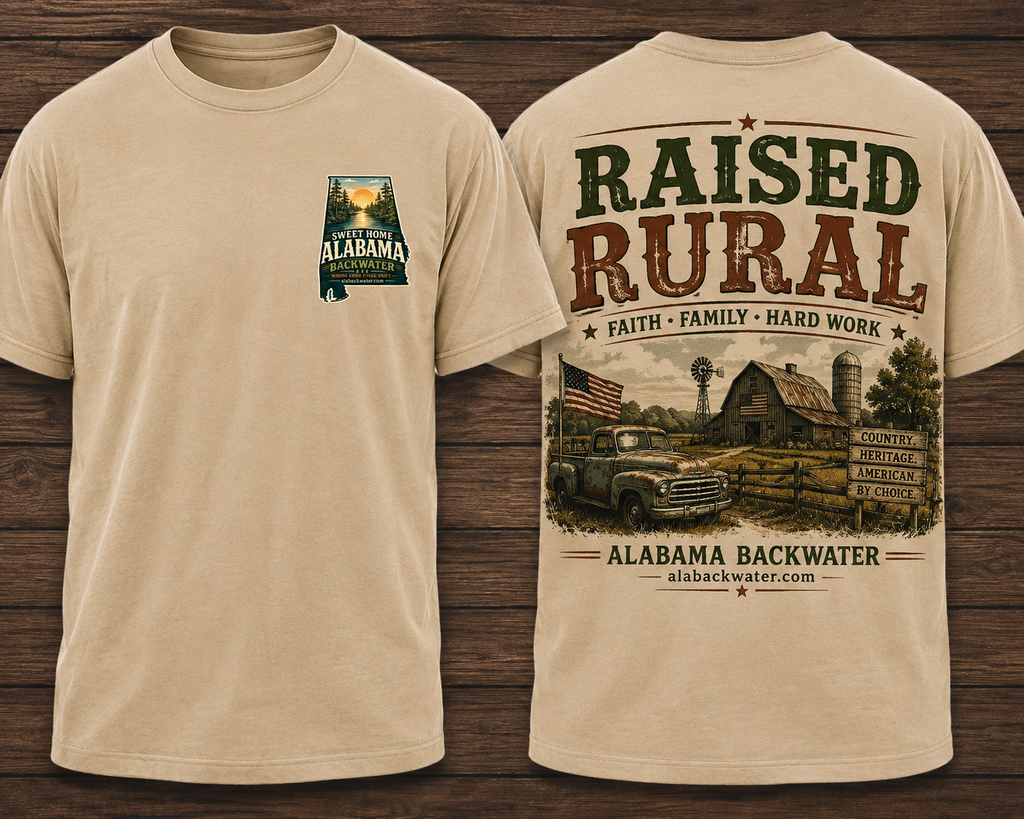 Raised Rural – Faith, Family & Hard Work Alabama T-Shirt