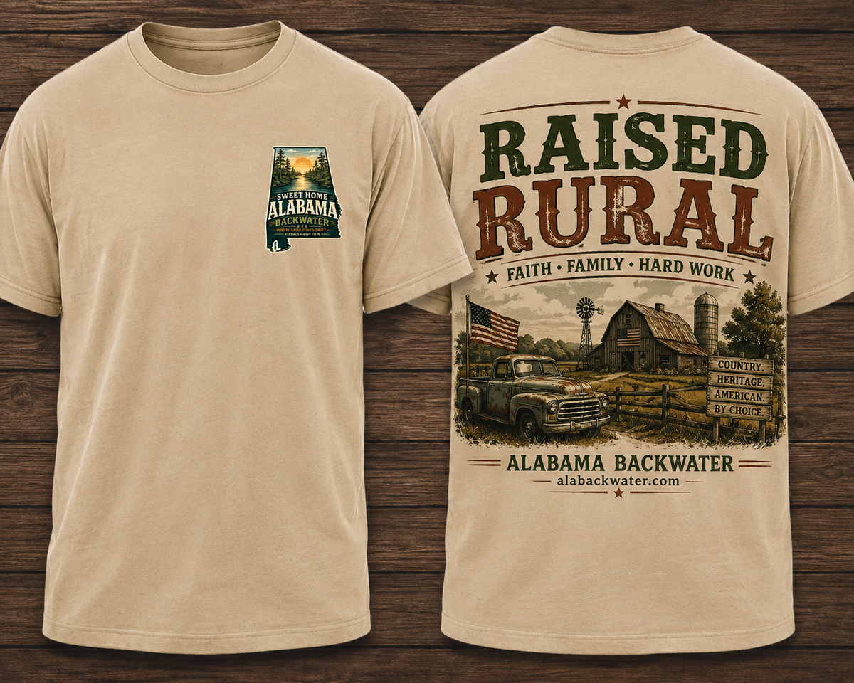 Raised Rural – Faith, Family & Hard Work Alabama T-Shirt