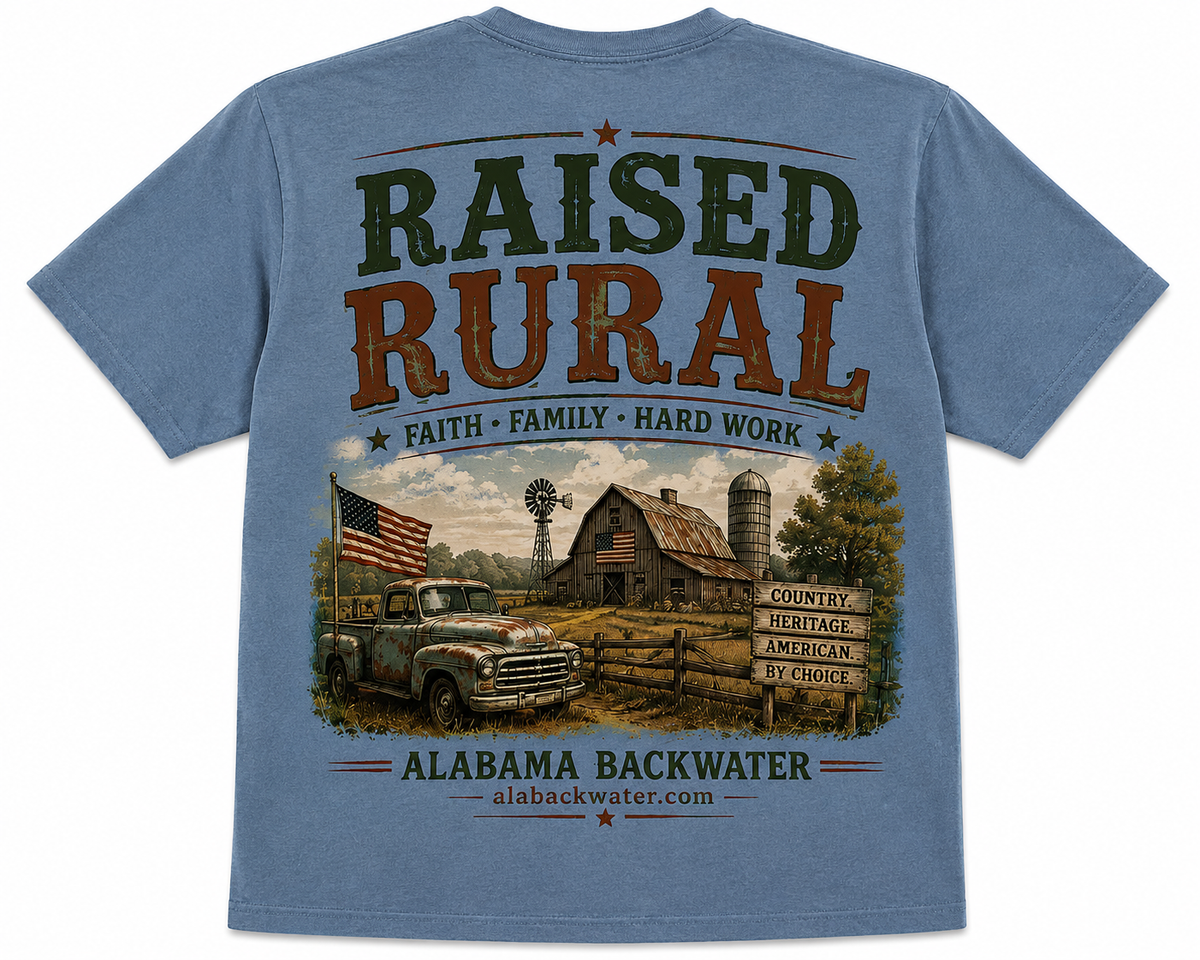 Raised Rural – Faith, Family & Hard Work Alabama T-Shirt